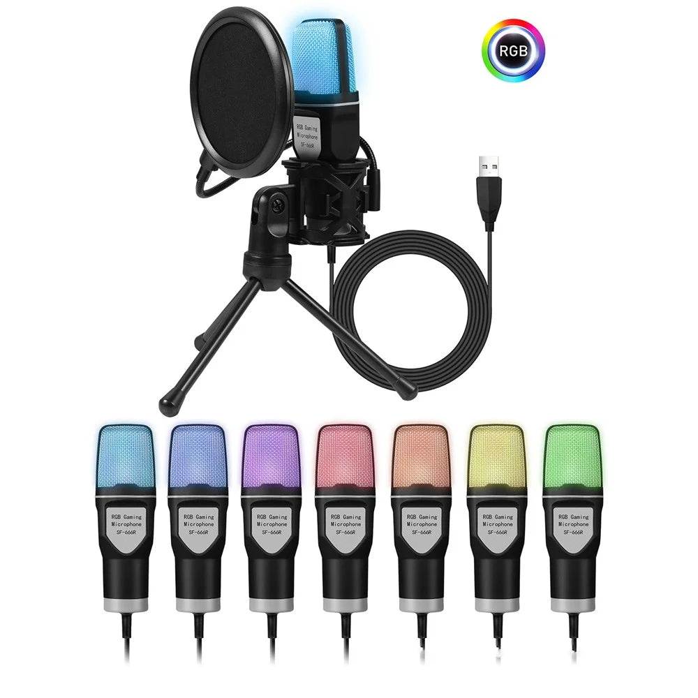 YANMAI SF-666R USB Microphone RGB Condenser Mic for Podcast Recording Studio Streaming Laptop Desktop PC - 6