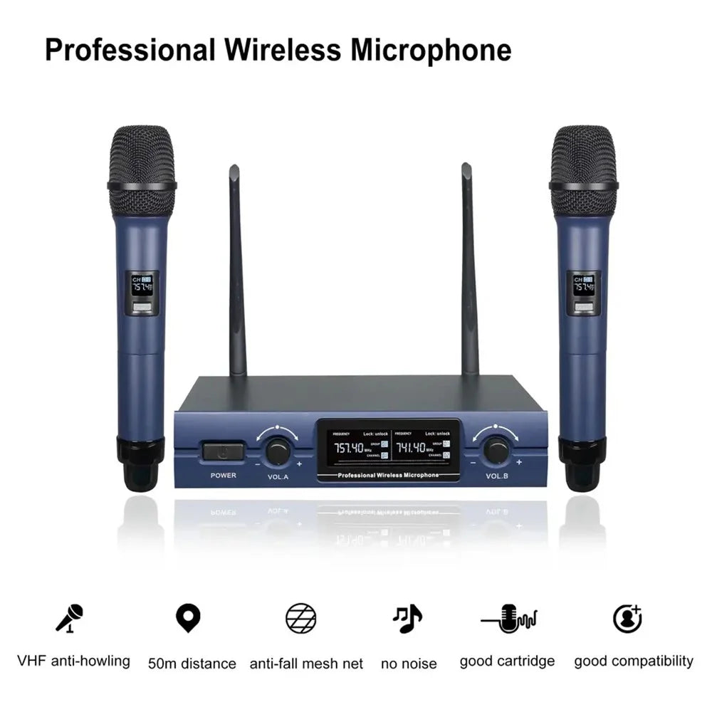 SV-322 VHF Wireless Microphone System Dual Handheld Dynamic Transmitter Mics Set for Karaoke, DJ Party - EU Plug - 2