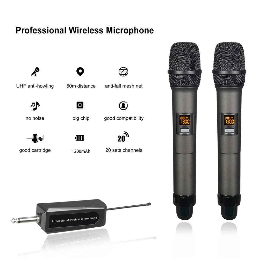W-15 Professional Dual Dynamic Mic Handheld UHF Wireless Microphone System for Home KTV - Black - 2