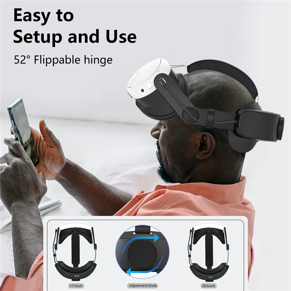 Adjustable Head Strap for Meta Quest 3 Headset VR Replacement Headband VR Accessories Built-In 6400mAh - Black - 2