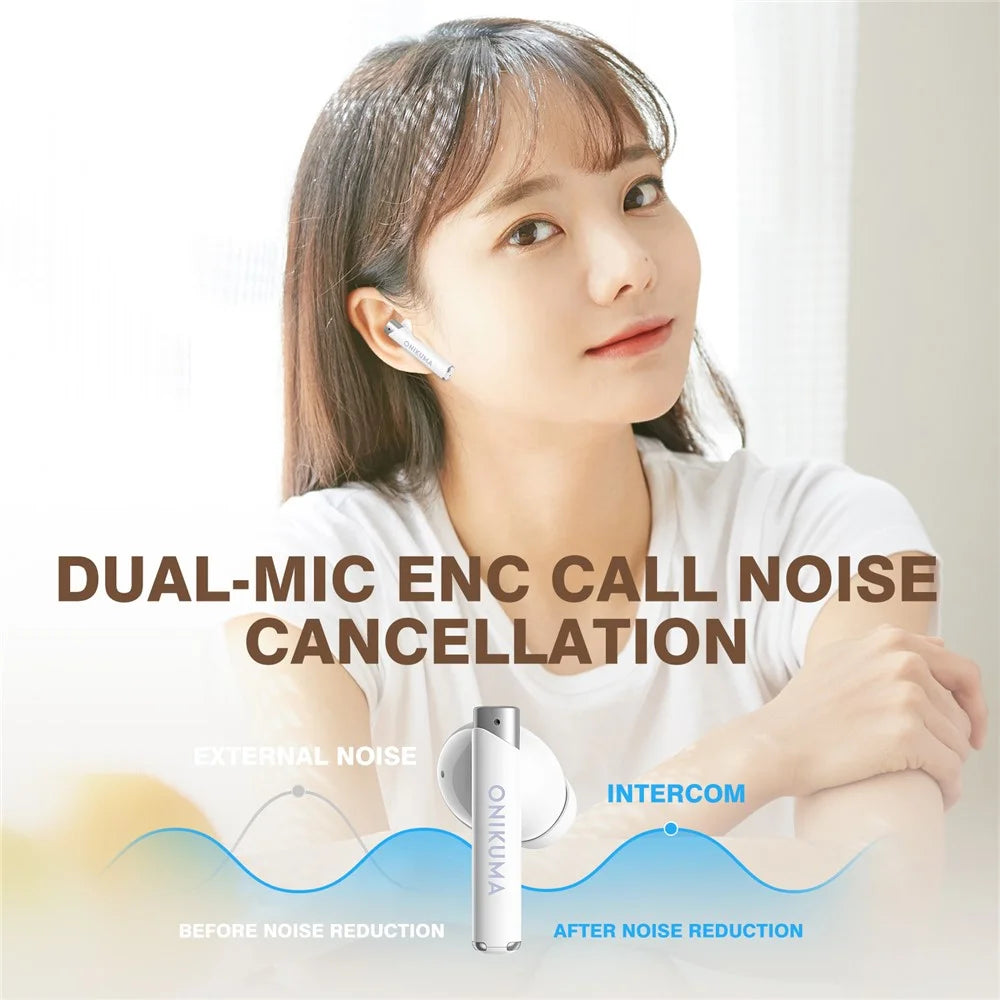 ONIKUMA T18 TWS Bluetooth-compatible Earphone Noise Cancelling Low Latency Gaming Music Headset - White - 3