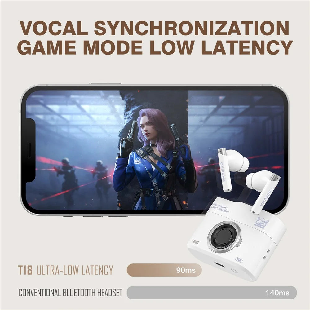ONIKUMA T18 TWS Bluetooth-compatible Earphone Noise Cancelling Low Latency Gaming Music Headset - White - 6