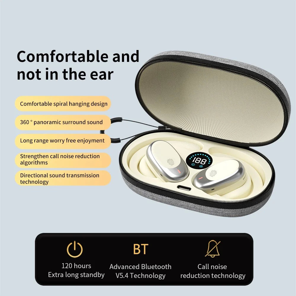 QH-006 OWS Bluetooth-compatible Earphone Rotatable Ear Hook Sports Headset with Nylon Hard Shell Charging Case - Nude - 2