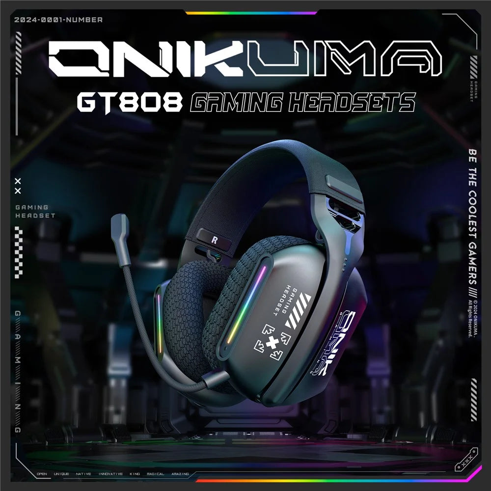 ONIKUMA GT808 Tri-Mode Headphones 2.4GHz Ultra-Low Latency Wireless Gaming Headset with Microphone - 2