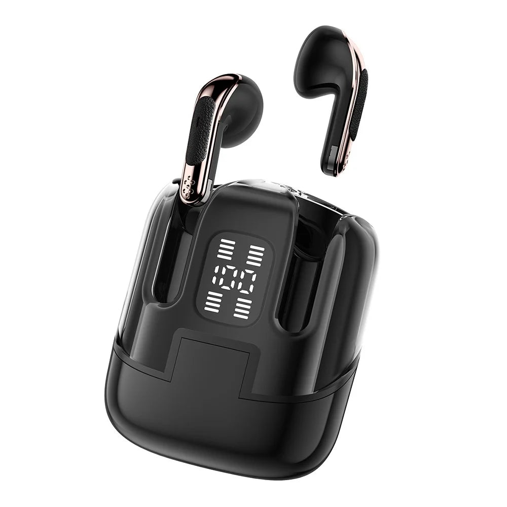 J17 2 Pair Bluetooth-compatible 5.4 Headphones LED Display Stereo Sports Earbuds - Black - 2