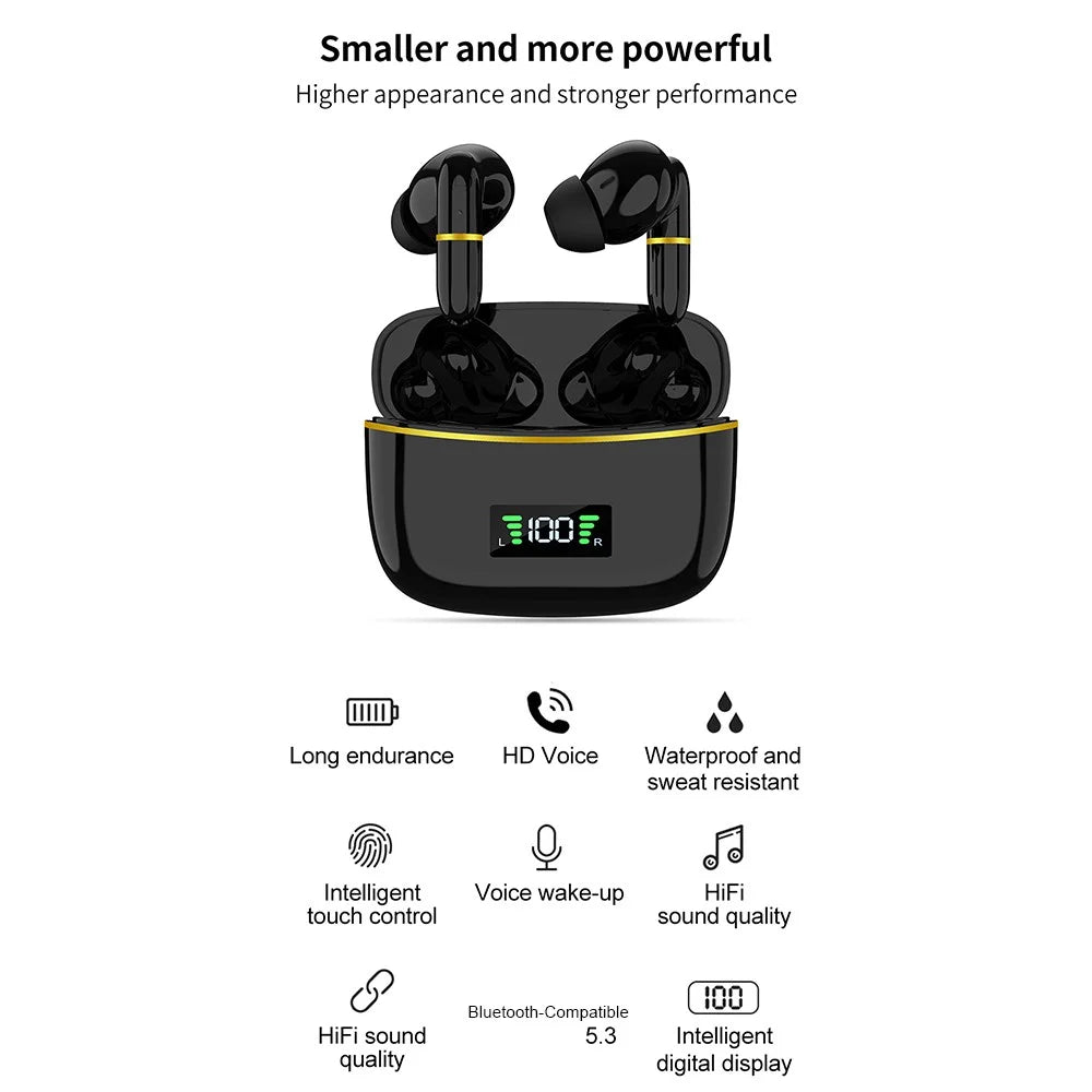 J2 Bluetooth-compatible 5.3 Wireless Earbuds Touch Control LED Display Earphone with Charging Case - Black - 2