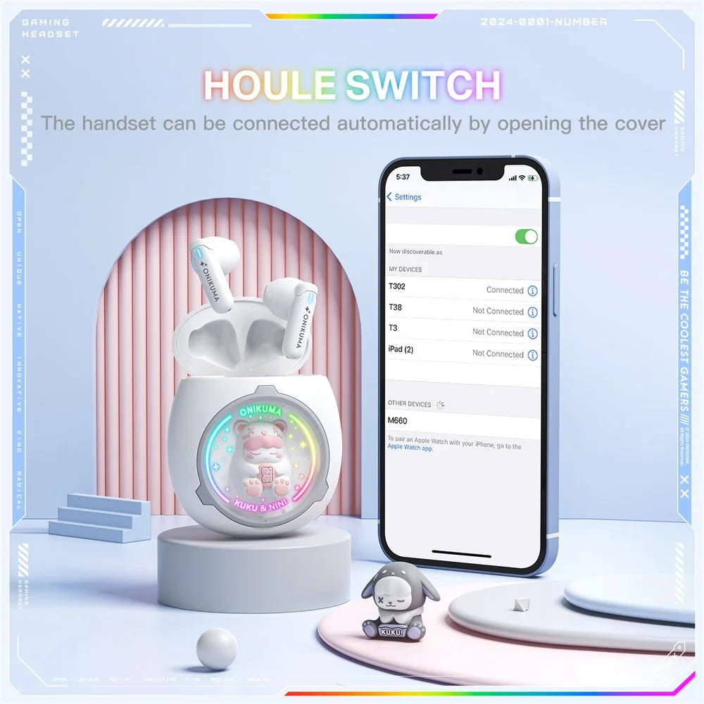 ONIKUMA T302 Cute Space Capsule Bluetooth-compatible Headset HiFi Music Wireless Earphones - White - 4