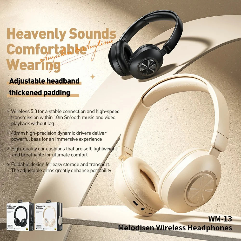 WEKOME WM-13 Wireless Headphones Foldable Bluetooth-compatible Over-Ear Headset with Microphone  /  40mm Driver - Beige - 2