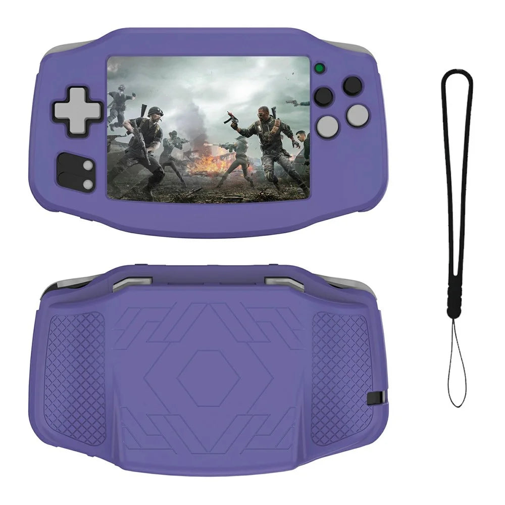 For AANBERNIC RG 34XX Silicone Protective Case Handheld Game Console Shockproof Cover with Hand Strap - Purple - 1