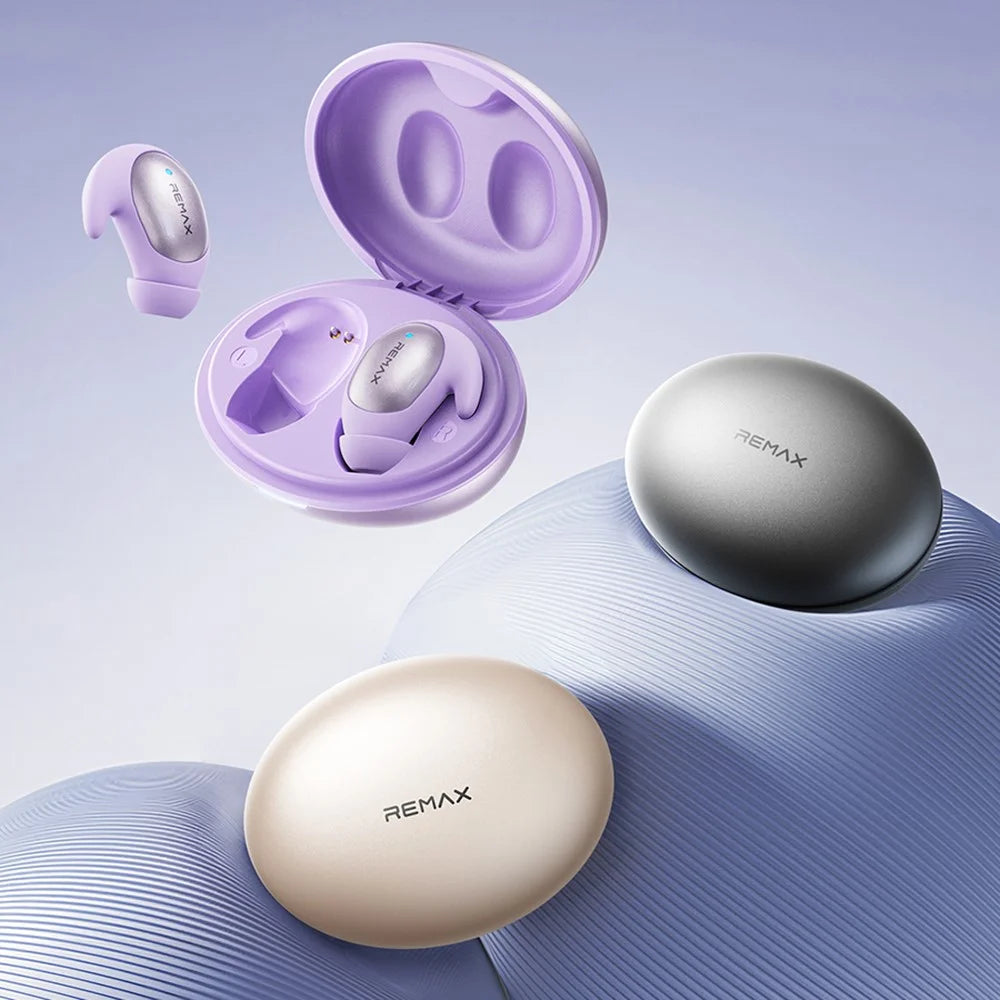 REMAX TWS-01 Wireless Earbuds Bluetooth-Compatible Stereo Headphones Sleep Friendly ENC Earphones - Beige - 2