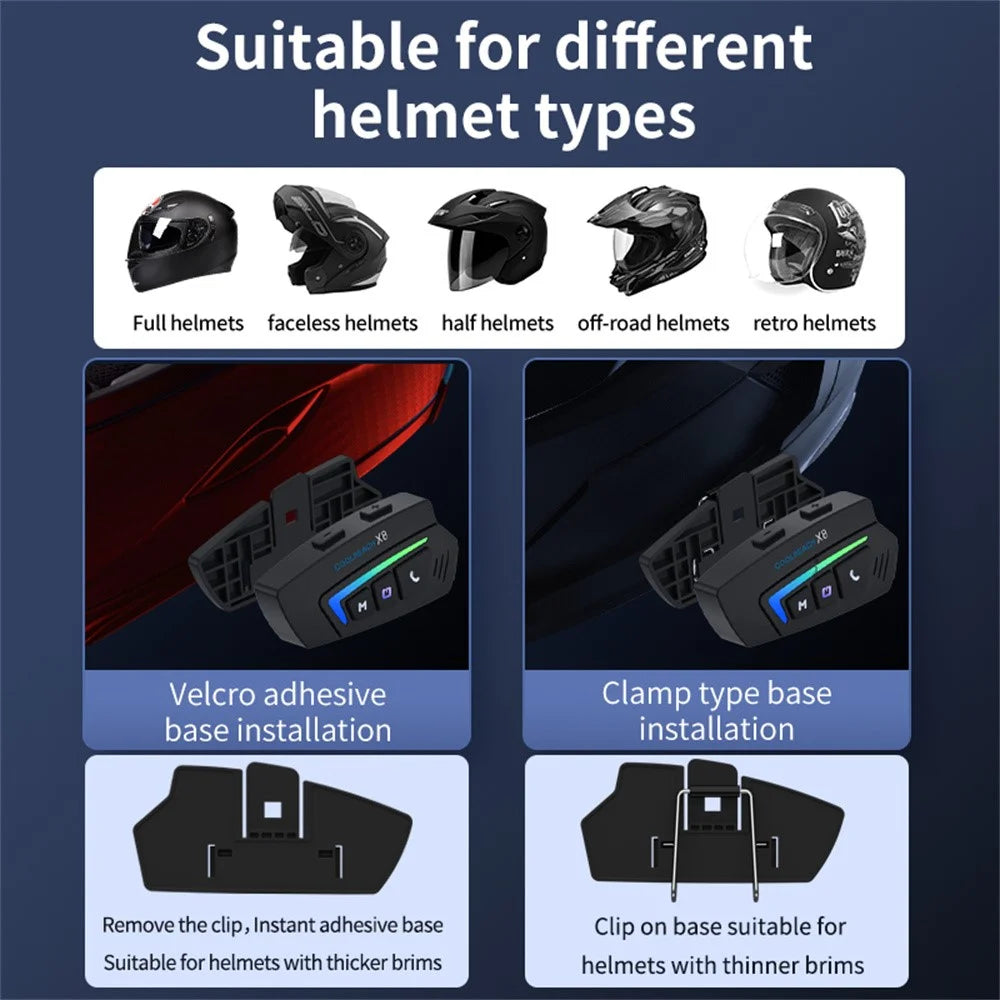 COOLREACH X8 Motorcycle Helmet Bluetooth-Compatible Headset Wireless Riding Waterproof Earphones with RGB Light - Hard Mic - 5