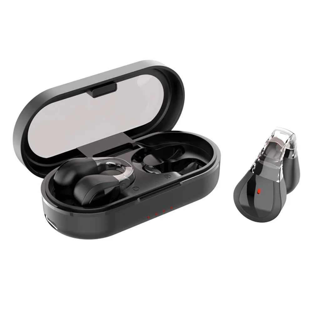 Q60 Wireless Bluetooth-Compatible Headset Stereo Waterproof Touch Control Ear Clip Earphones - Black - 1
