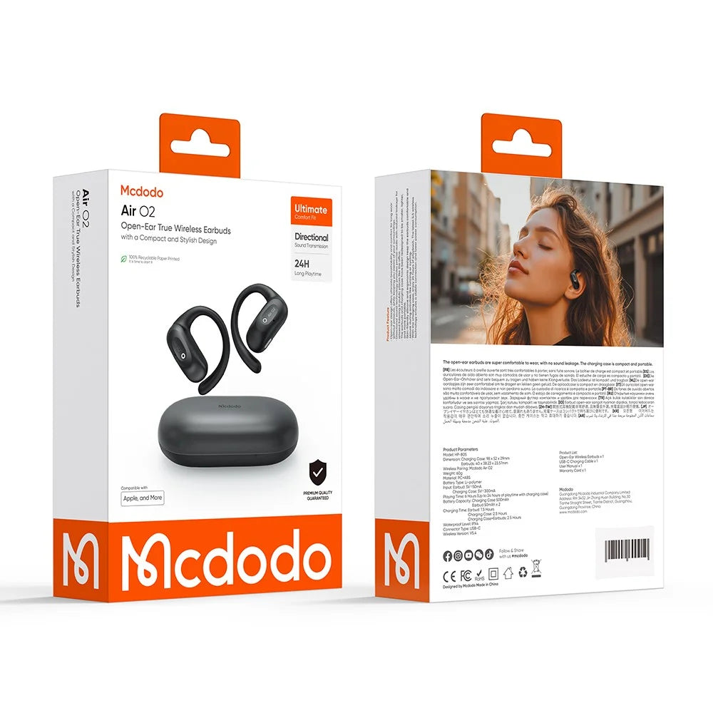 MCDODO HP-805 Air O2 Open Ear True Wireless Earbuds Bluetooth-compatible Music Earphones - Black - 7