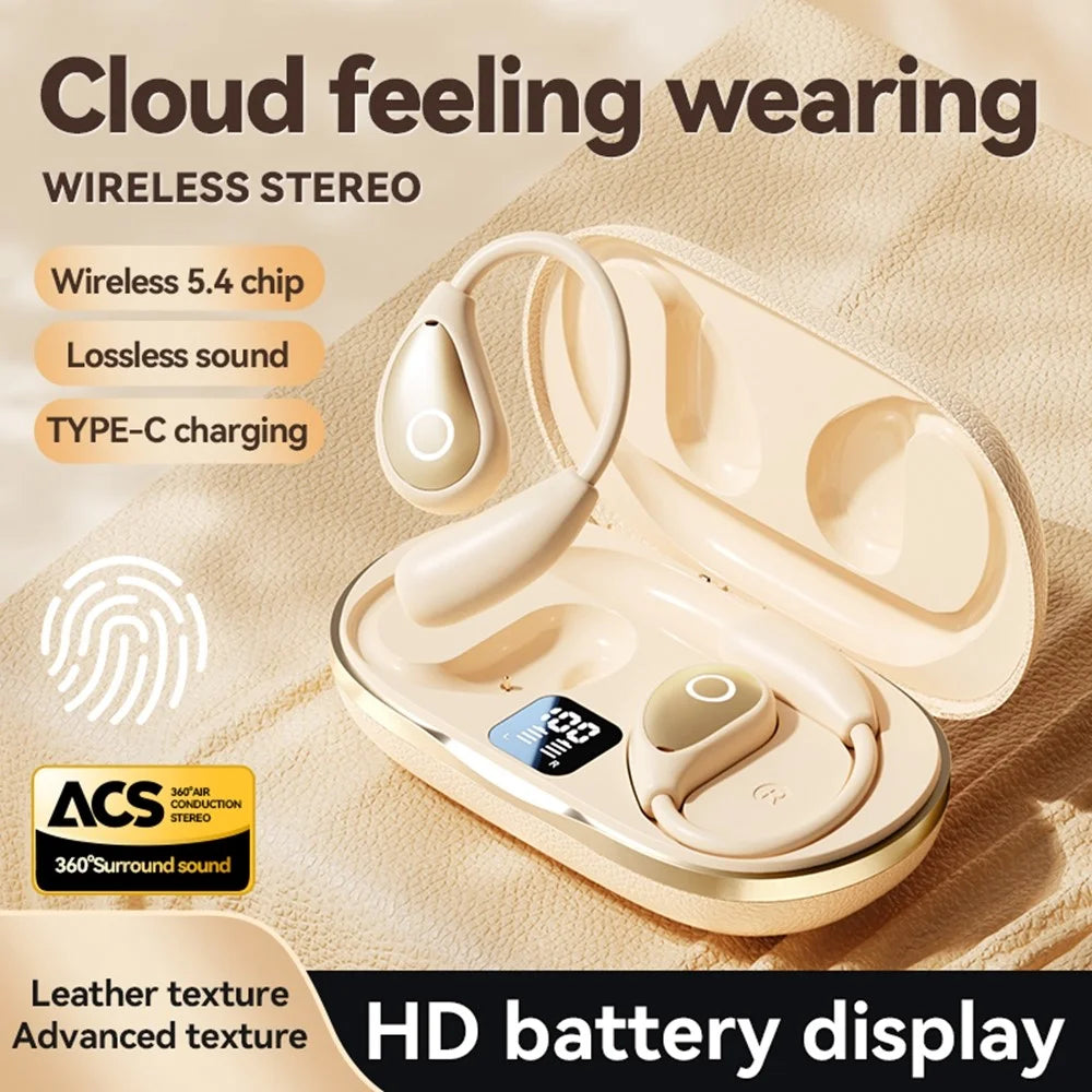 144 Languages Translator Bluetooth-compatible Earphones Open Ear AI Translation Earbuds with Leather Coated Charging Case - Nude - 3