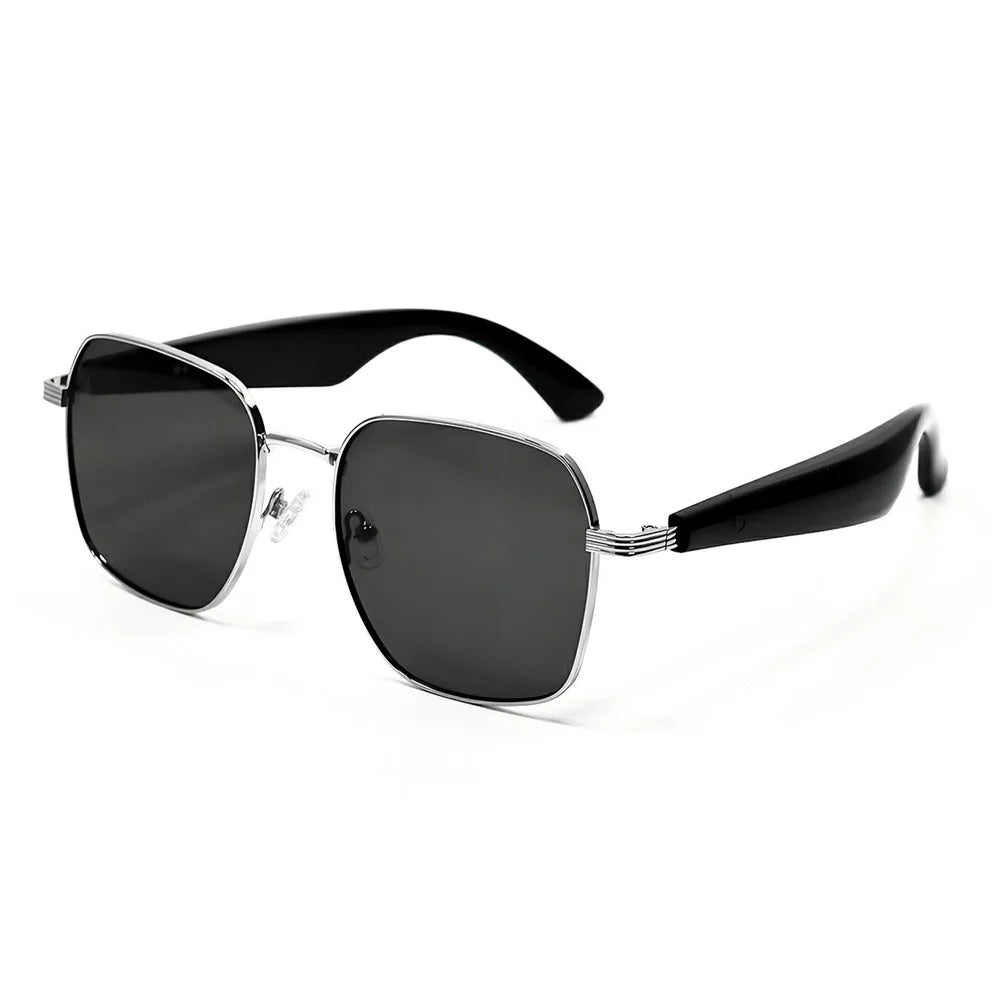 GY200 Bluetooth-compatible Music Call AI Translation Smart Glasses Outdoor Anti UV Sunglasses - Silver Frame+Grey Lens - 1