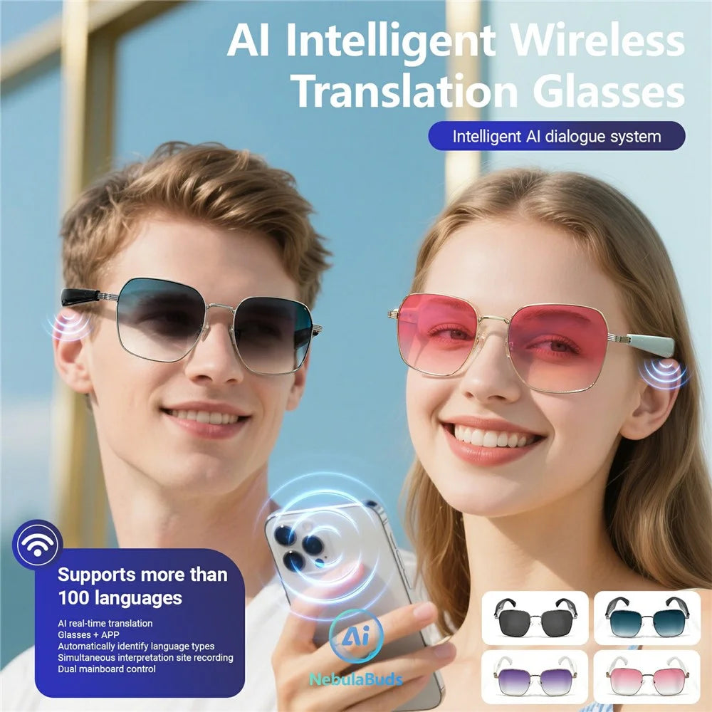 GY200 Bluetooth-compatible Music Call AI Translation Smart Glasses Outdoor Anti UV Sunglasses - Silver Frame+Grey Lens - 6