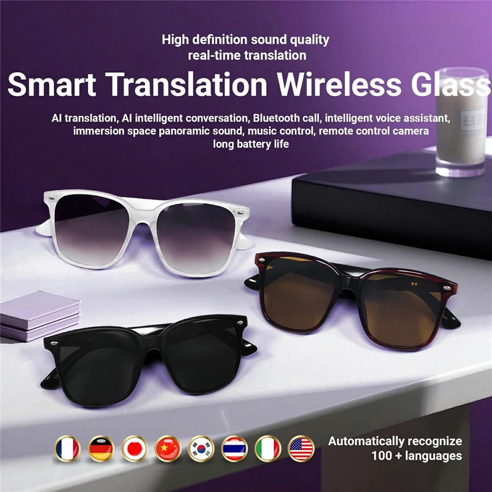 GY500 Touch Control AI Translation Smart Glasses Anti UV Sunglasses Bluetooth-compatible Headset Eyeglasses - Clear Frame+Gradient Purple Lens - 7