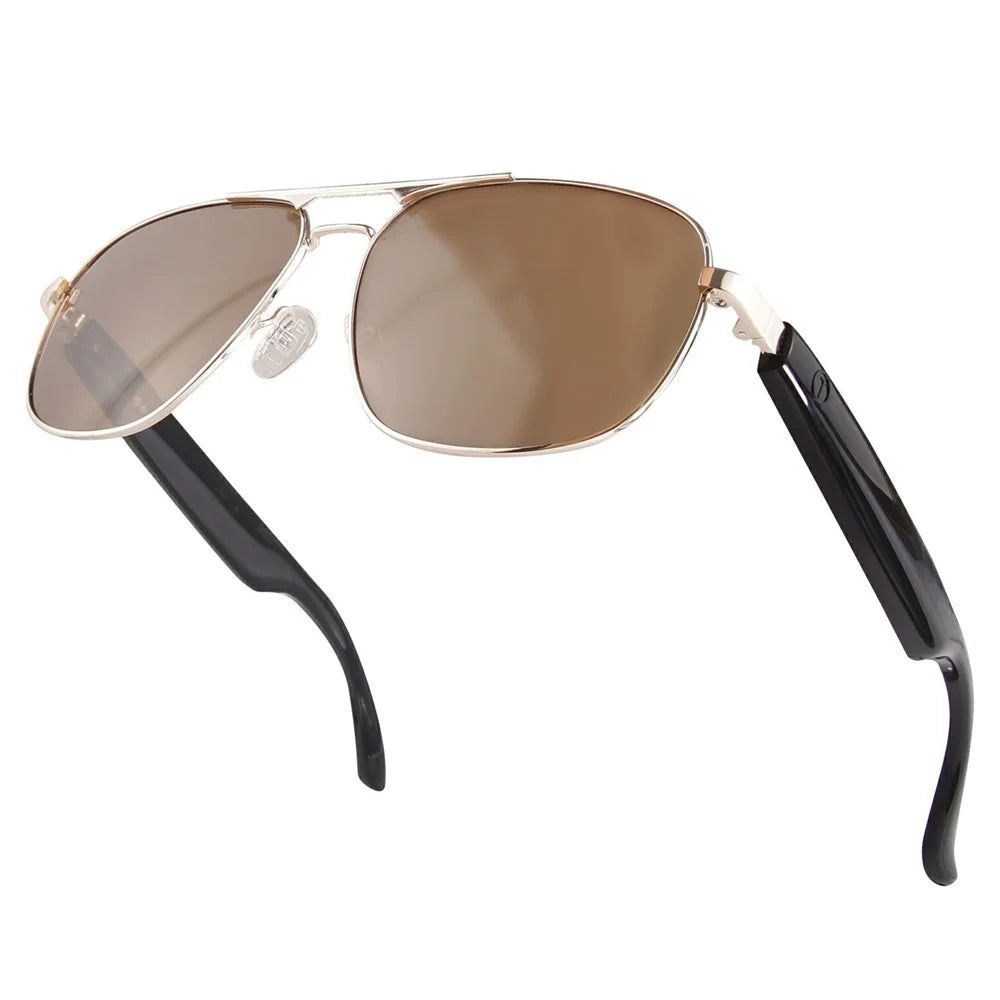 GS02 Polarized Lens Aviator Glasses AI Translation Smart Eyewear Bluetooth-compatible Music Eyeglasses - Gold+Tan - 2