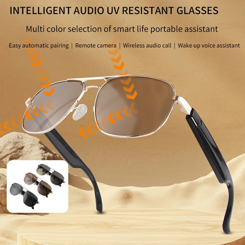 GS02 Polarized Lens Aviator Glasses AI Translation Smart Eyewear Bluetooth-compatible Music Eyeglasses - Gold+Tan - 4