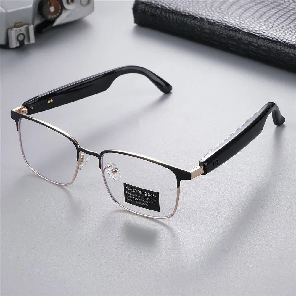 GS06 Wireless Music Earphone AI Translation Bluetooth-compatible Glasses Anti Blue Light Photochromic Lens Smart Eyewear - Gold Frame - 4