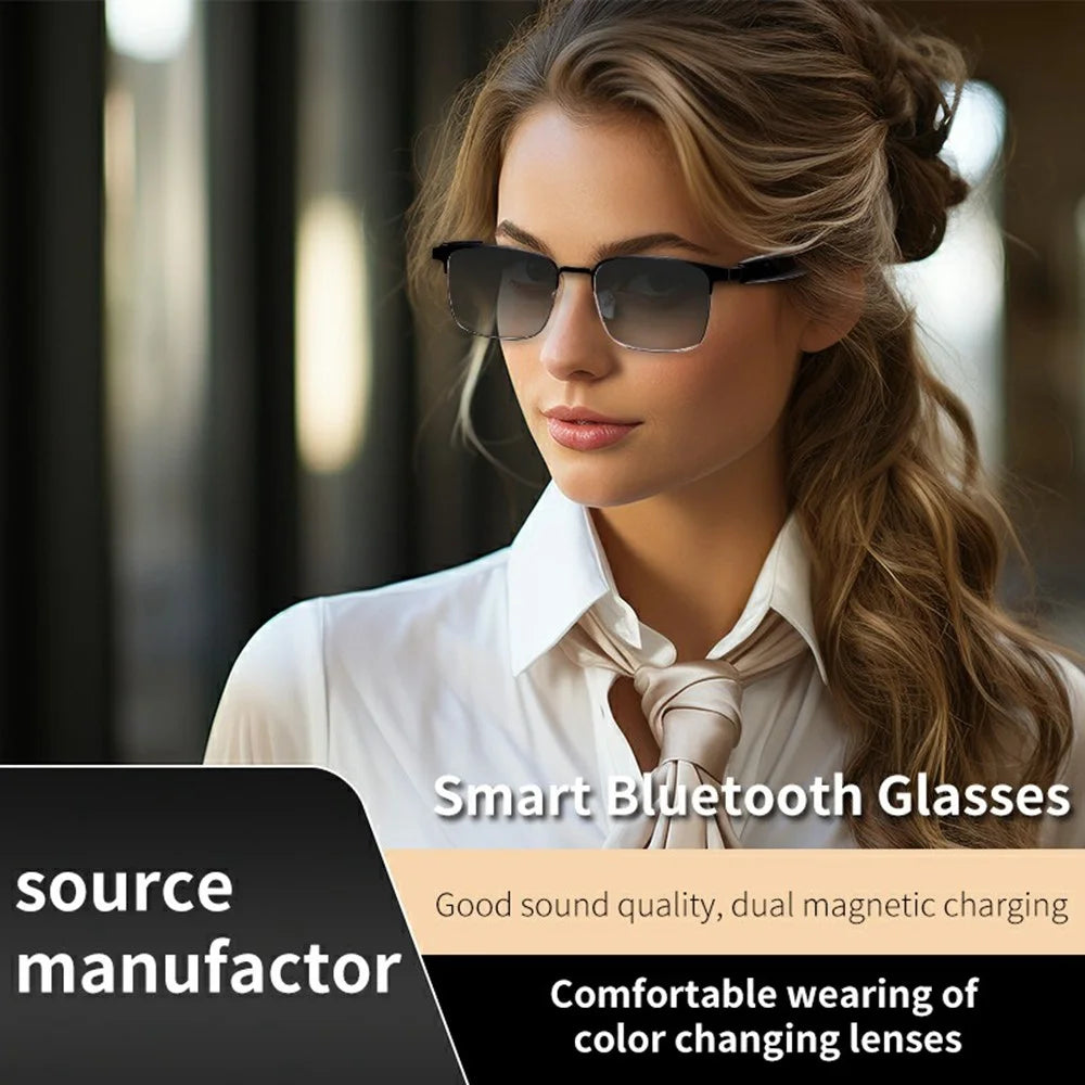 GS06 Wireless Music Earphone AI Translation Bluetooth-compatible Glasses Anti Blue Light Photochromic Lens Smart Eyewear - Gold Frame - 5