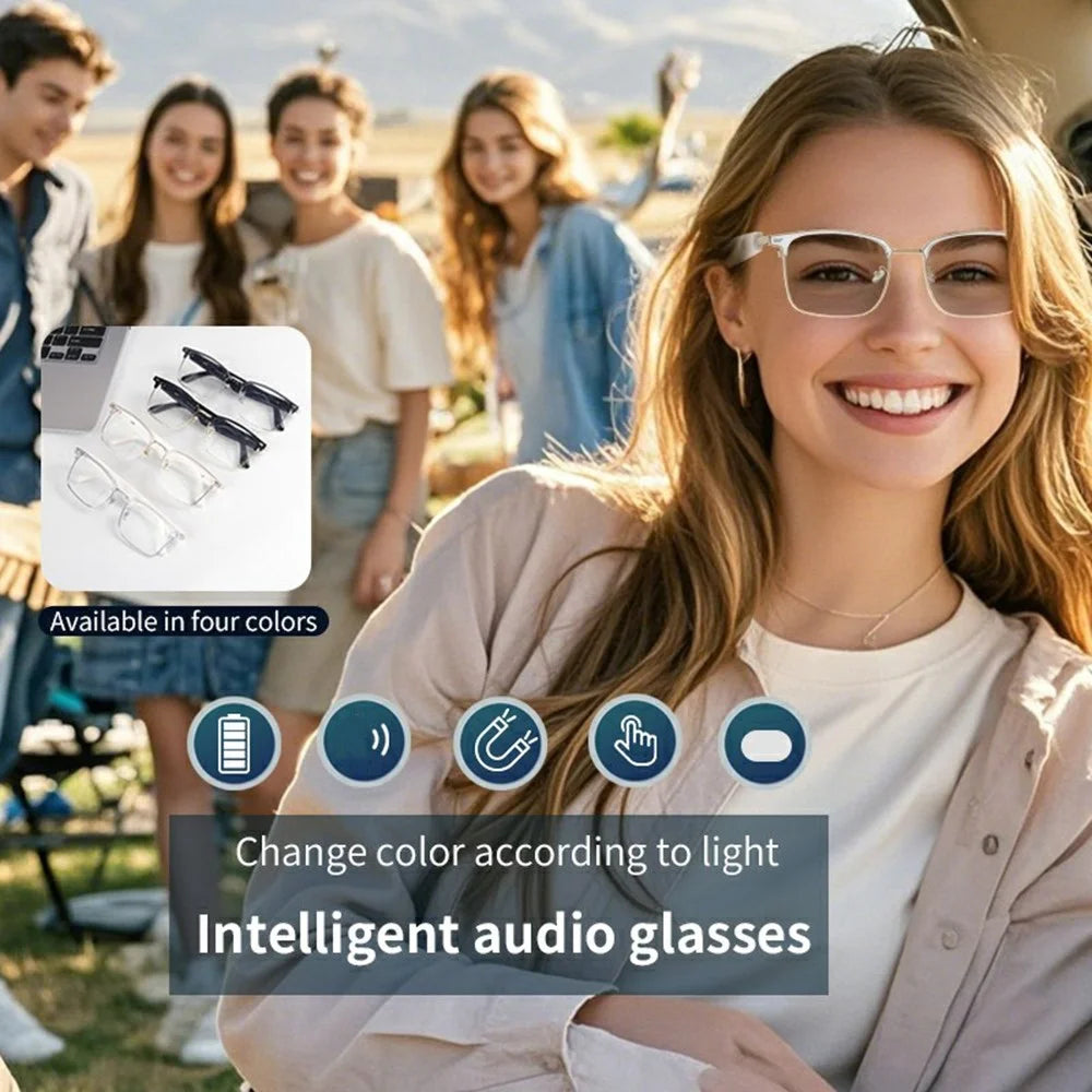 GS13 Photochromic Lens Smart Eyewear AI Translation Wireless Headset Bluetooth-compatible Glasses - Gold+White Frame - 5