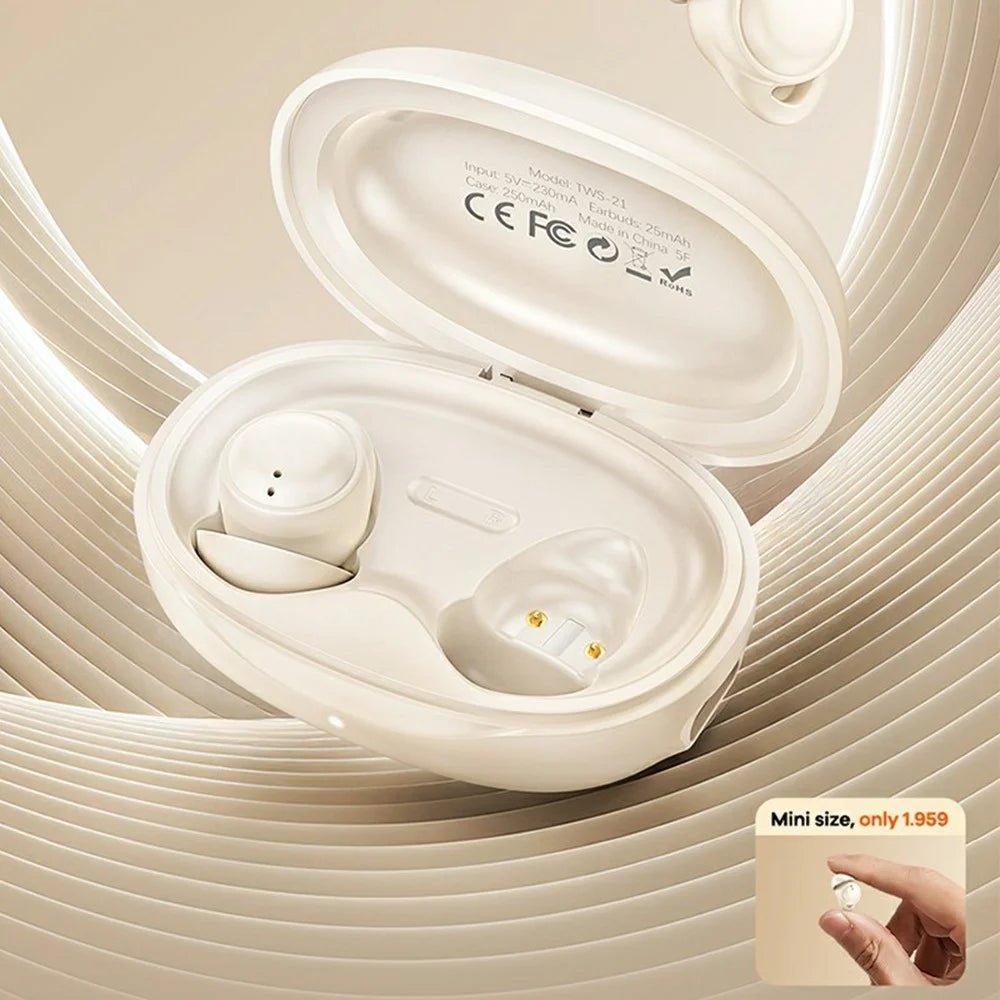 REMAX TWS-21 Sleep Mini Wireless Earbuds Bluetooth-Compatible Stereo Earphones with Microphone - Beige - 2