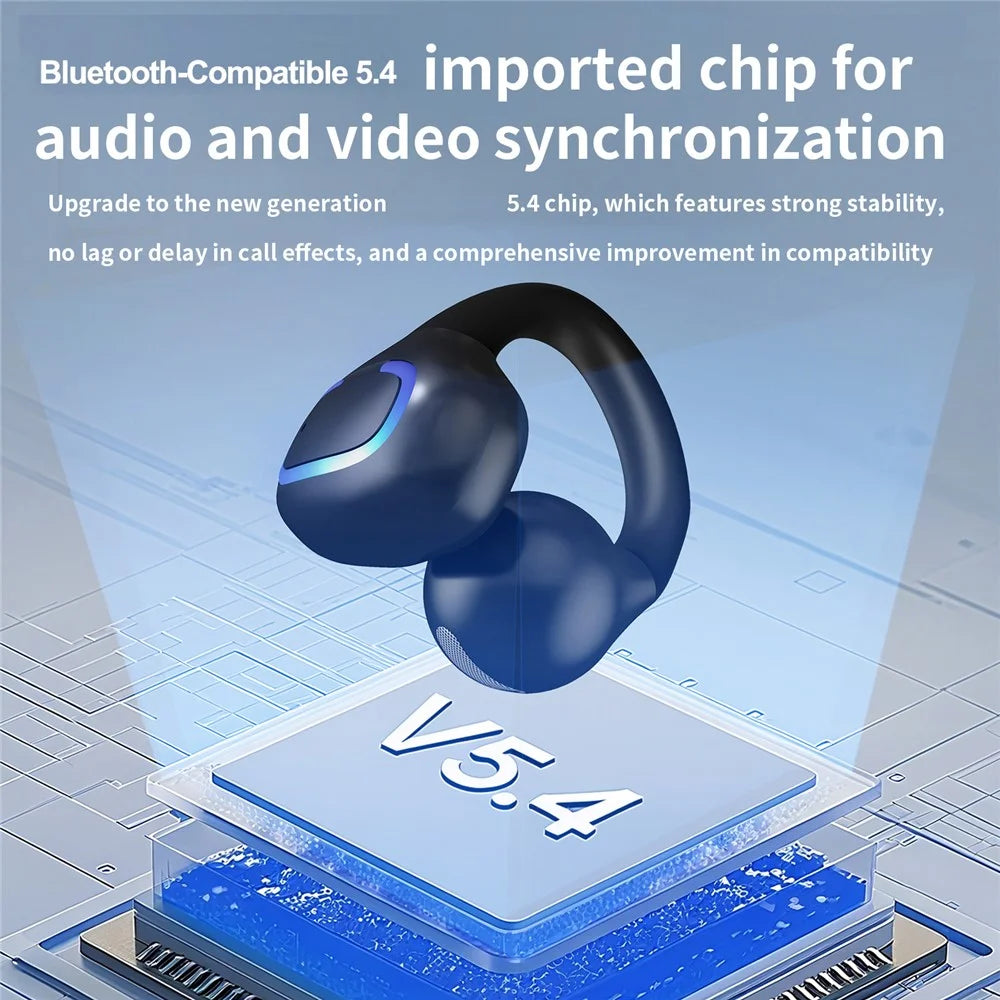 Single Ear Bluetooth-compatible 5.4 Ear Clip Earphone 8H Battery Life Lightweight Business Sports Headphone - Black - 5