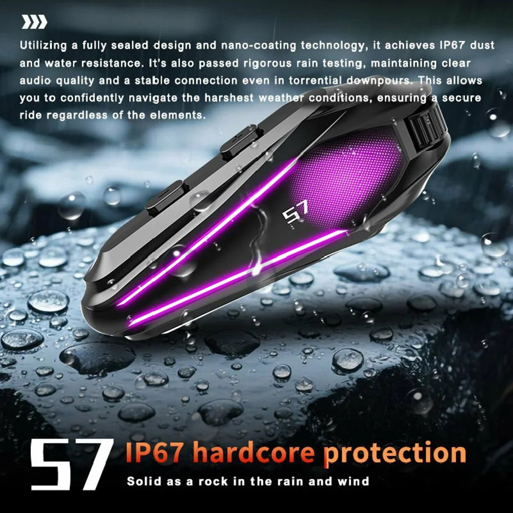 S7 Helmet Bluetooth-compatible Headset Hard Microphone IP67 Waterproof Noise Cancelling Motorcycle Intercom Earphone for Riding (No Memory Card)- Black - 4