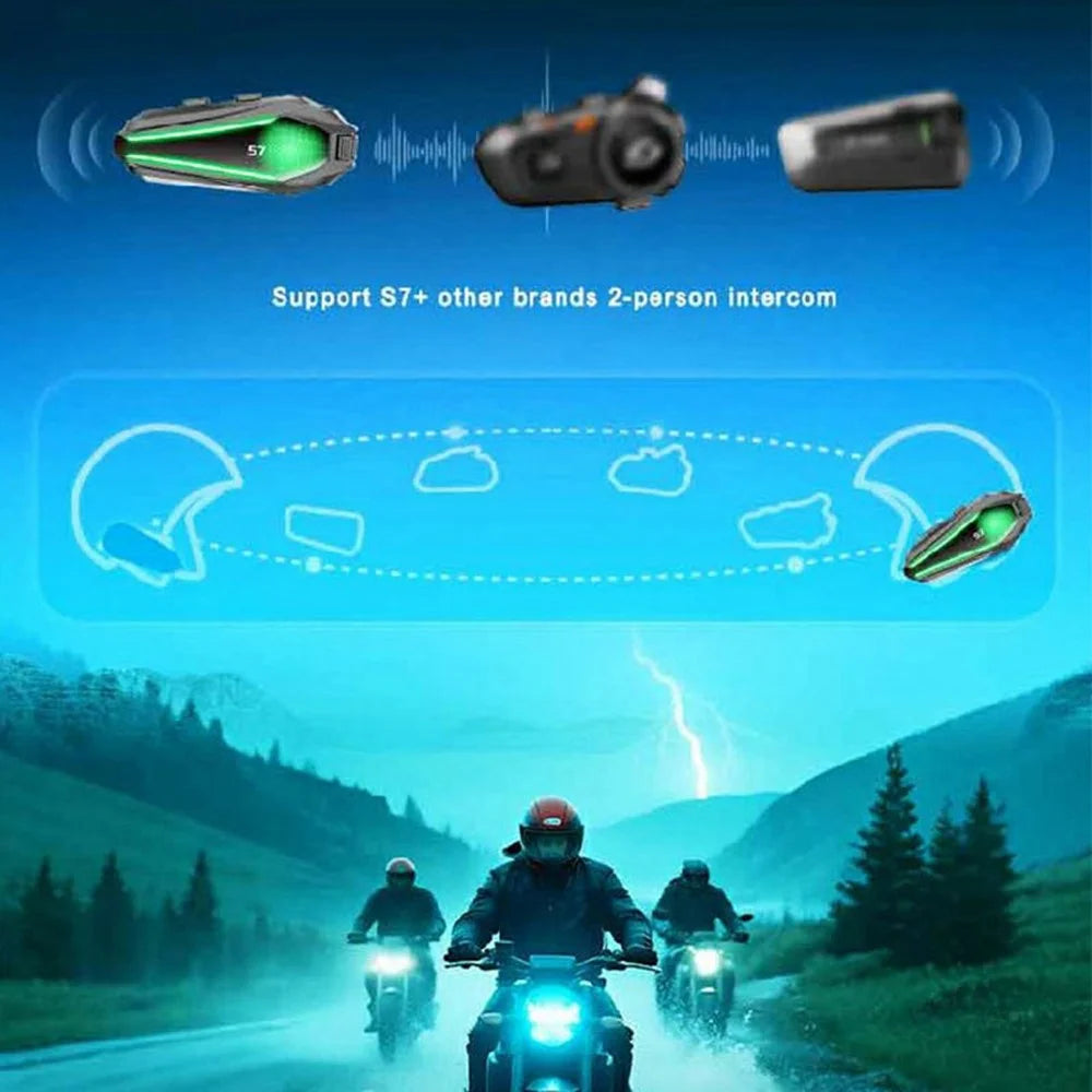 S7 Helmet Bluetooth-compatible Headset Hard Microphone IP67 Waterproof Noise Cancelling Motorcycle Intercom Earphone for Riding (No Memory Card)- Black - 5