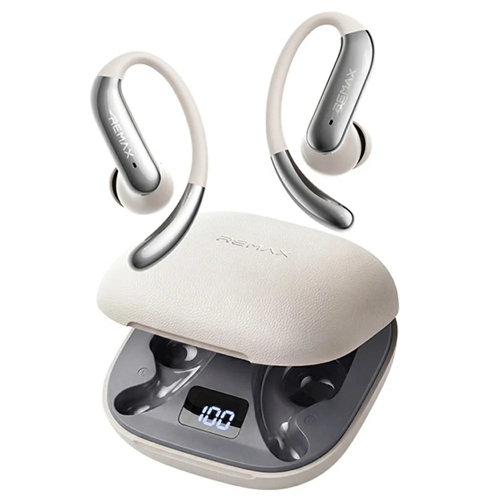 REMAX OWS-28 Open Ear Earhook Wireless Earbuds ANC ENC Noise Cancelling IPX5 Waterproof Headset for Sports - Grey - 1