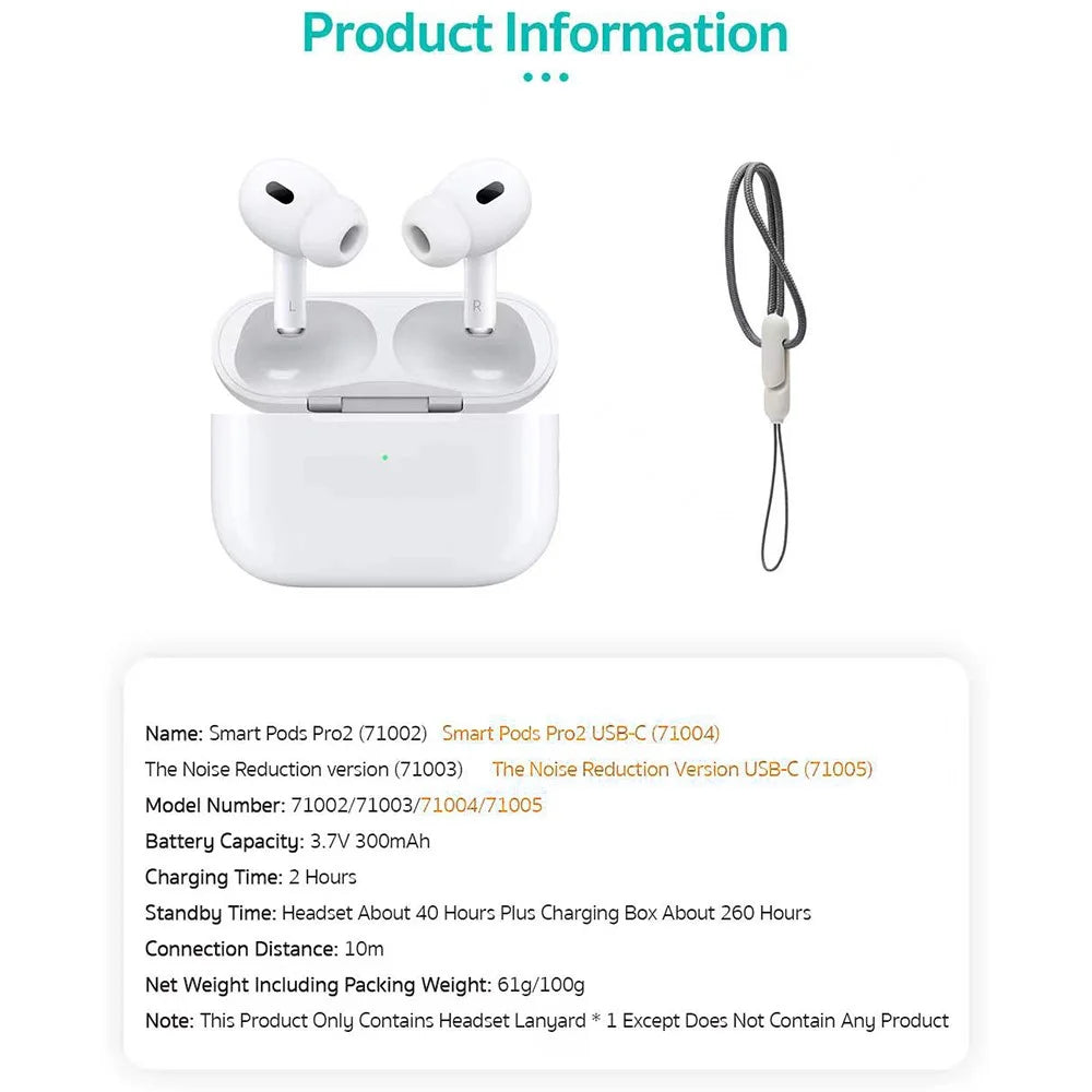 COTECI Smart Pods Pro2 TWS Bluetooth-compatible Earbuds Noise Cancelling USB-C Charging Earphones for Music - White - 6