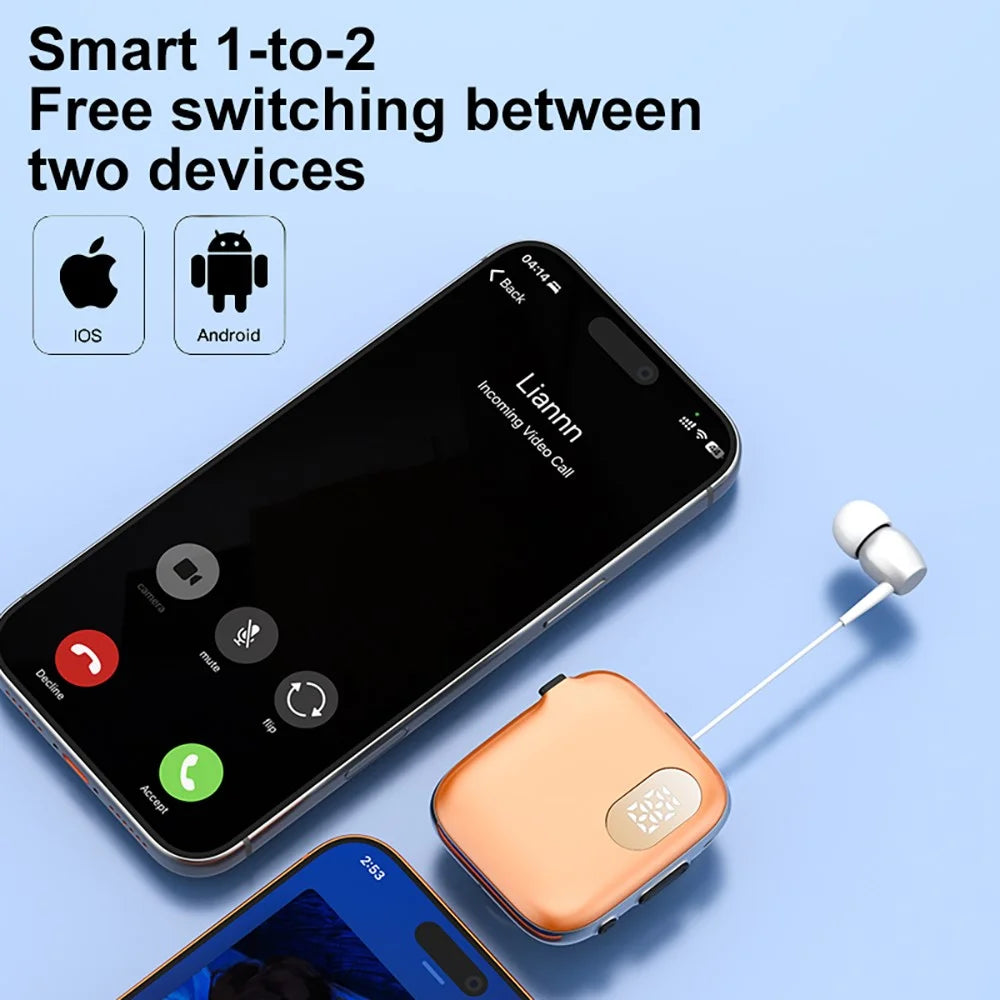 K91 In-Ear AI Retractable Bluetooth-compatible 6.0 Wireless Earphones LED Display ENC Noise Cancelling Clip-On Headset for Business Sports - Black  /  Grey - 7