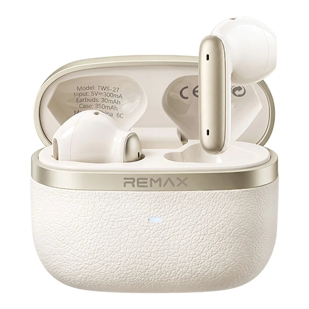 REMAX TWS-27 Semi-In-Ear Wireless Earbuds 6-Mic Hybrid ANC Call Noise Reduction 24H Battery Life Earphones - White - 1