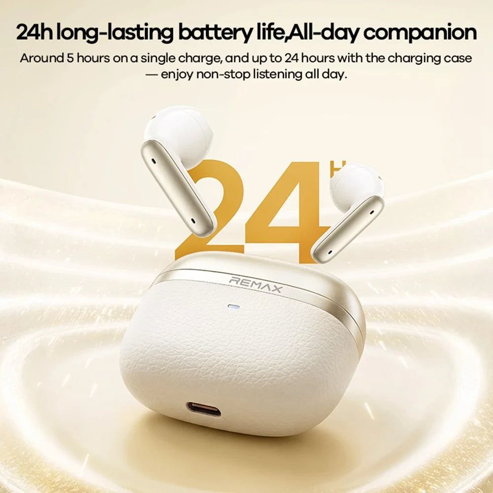 REMAX TWS-27 Semi-In-Ear Wireless Earbuds 6-Mic Hybrid ANC Call Noise Reduction 24H Battery Life Earphones - White - 4