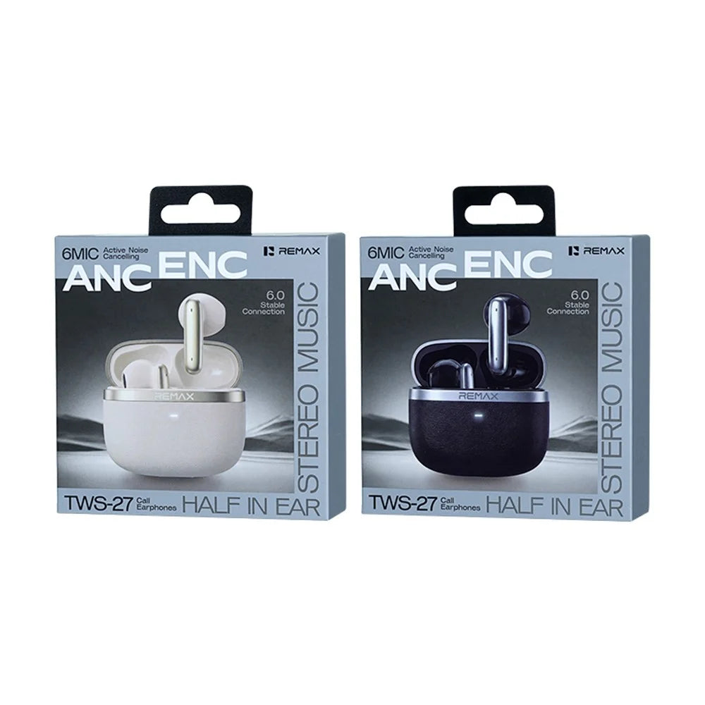 REMAX TWS-27 Semi-In-Ear Wireless Earbuds 6-Mic Hybrid ANC Call Noise Reduction 24H Battery Life Earphones - White - 7