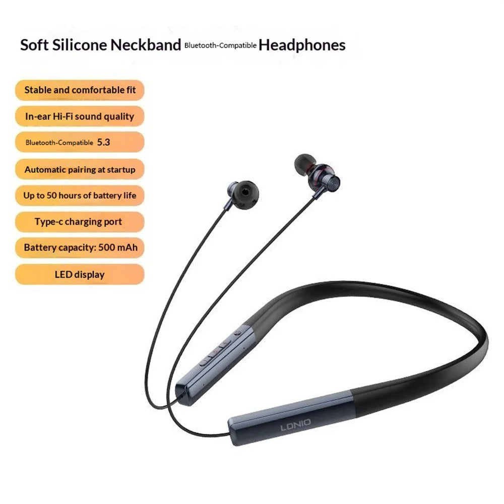 LDNIO N01 Neckband Bluetooth-compatible In-Ear Earphones 13mm HiFi 50 Hours Battery Type-C Wireless Headset for Sports - Black  /  Blue - 2