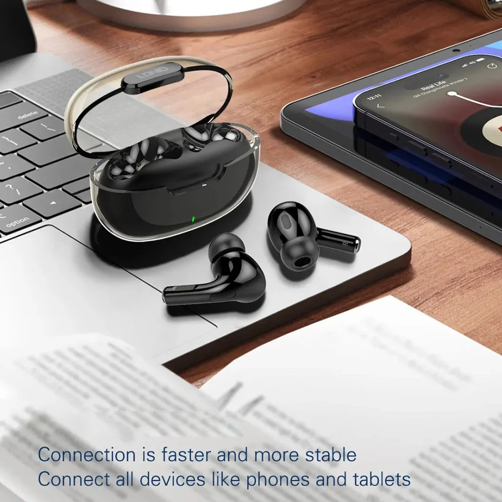 LDNIO T02 Bluetooth-compatible 5.3 In-Ear Earbuds Adaptive Noise Cancelling Hi-Fi 20-Hour Battery Translucent Design Headset for Sports - Black - 4