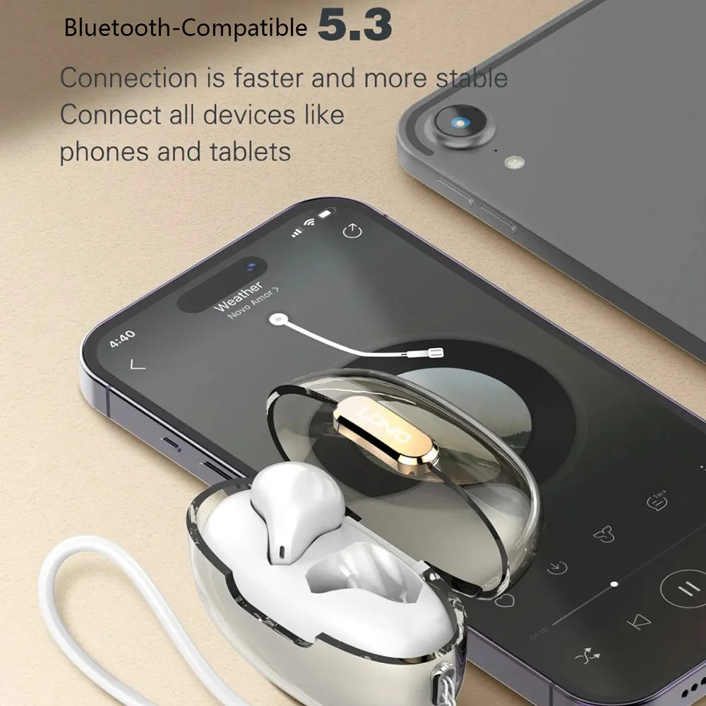 LDNIO T03 TWS Bluetooth-compatible 5.3 Earbuds Semi-In-Ear Hi-Fi 13mm Driver 20-Hour Battery Translucent Design Headset - White - 4