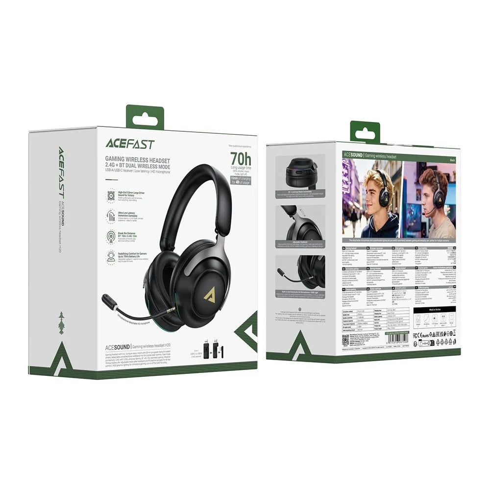 ACEFAST H20 Gaming Wireless Headset 2.4G Bluetooth-compatible Low Latency Headphone - Black - 7