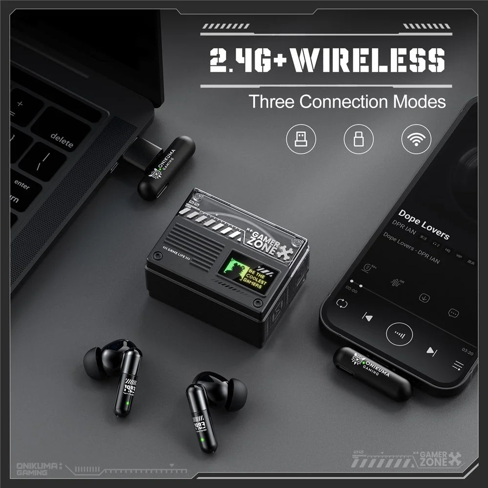 ONIKUMA TX602 Tri-Mode Bluetooth-compatible Gaming Earbuds ANC+ENC Noise Reduction with OLED Display Charging Case - Black - 3