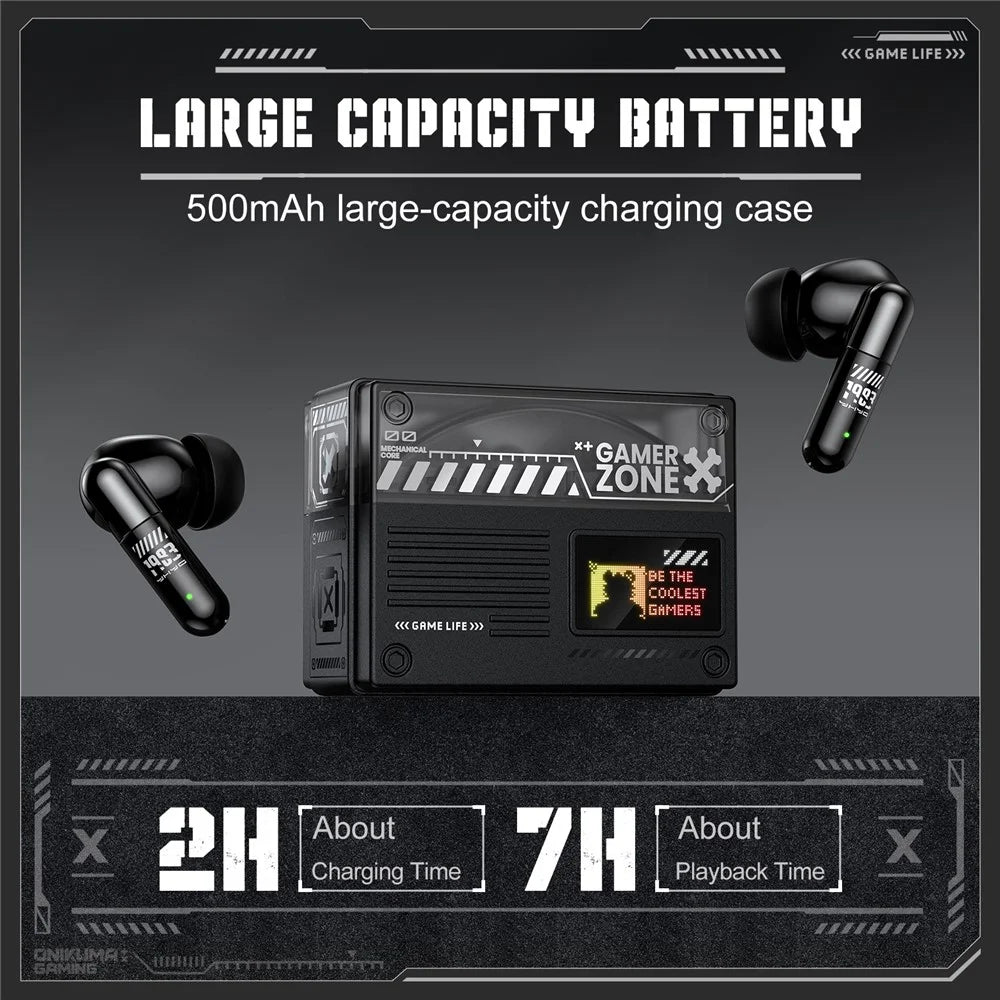 ONIKUMA TX602 Tri-Mode Bluetooth-compatible Gaming Earbuds ANC+ENC Noise Reduction with OLED Display Charging Case - Black - 4