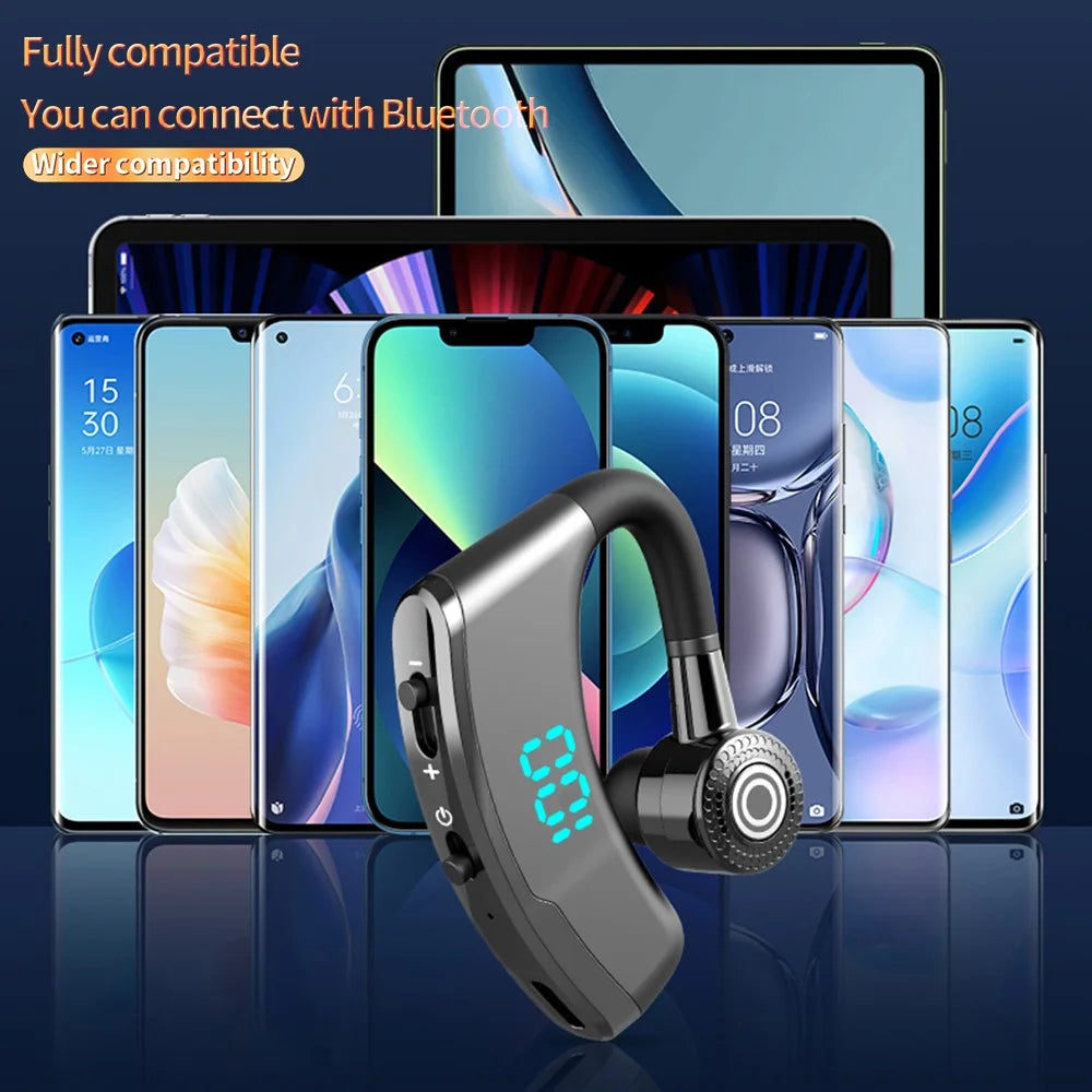 V9S Business Style Bluetooth-compatible Single Ear Headset LED Display Wireless Headphone Earphone with Battery Charging Case - Black - 2
