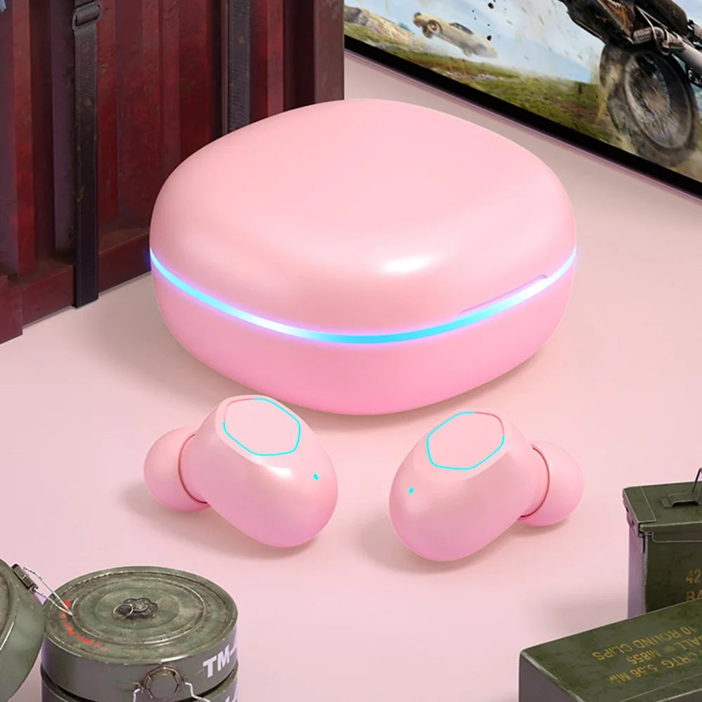 M13 Bluetooth-compatible Wireless Earphones Wireless Earpiece LED Display Screen Waterproof Earbuds Headsets with Charging Bin for Gaming Running Cycling Walking - Pink - 2