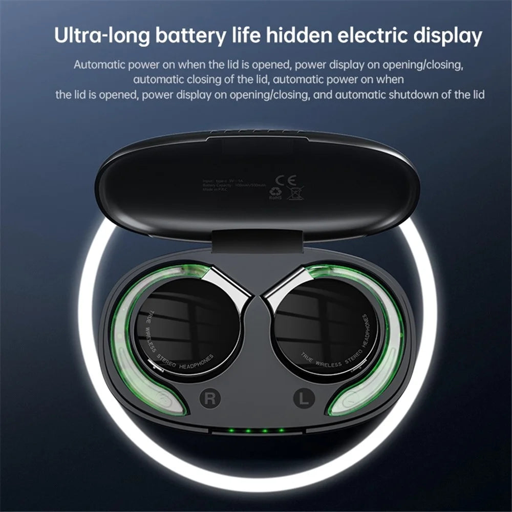TWS-F2 Wireless Bluetooth-compatible 5.2 Wireless Earphone Stereo Sound Noise Reduction Low Delay Sports Running Headset with Charging Case - Black - 6