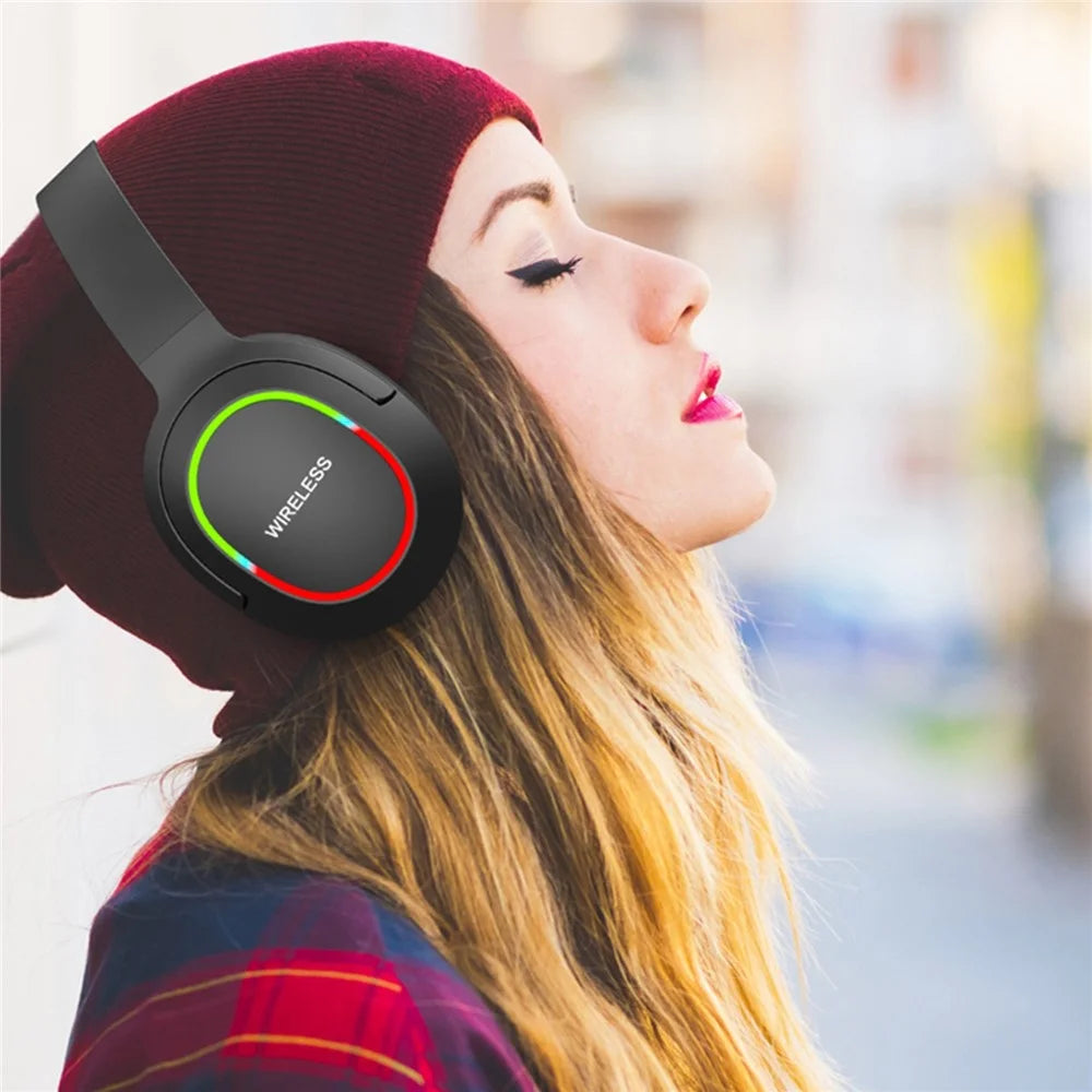 L800 Wireless Headset Music Gaming Headset Folding Bluetooth-compatible Headphone with LED Lights / Microphone - Black - 7