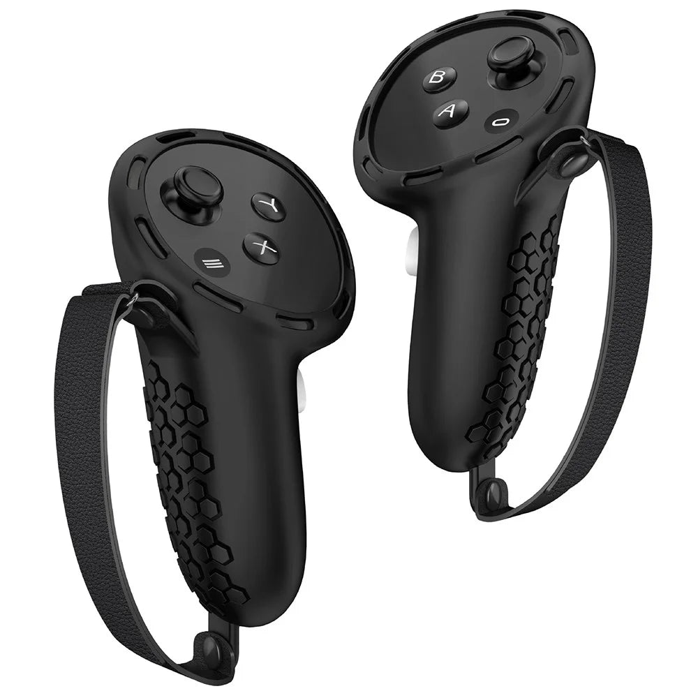 1 Pair Silicone Case for Meta Quest 3 / 3S Touch Controller Protective Grip Cover with Straps - Black - 1