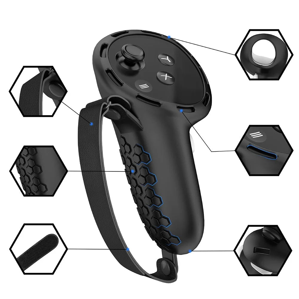 1 Pair Silicone Case for Meta Quest 3 / 3S Touch Controller Protective Grip Cover with Straps - Black - 3