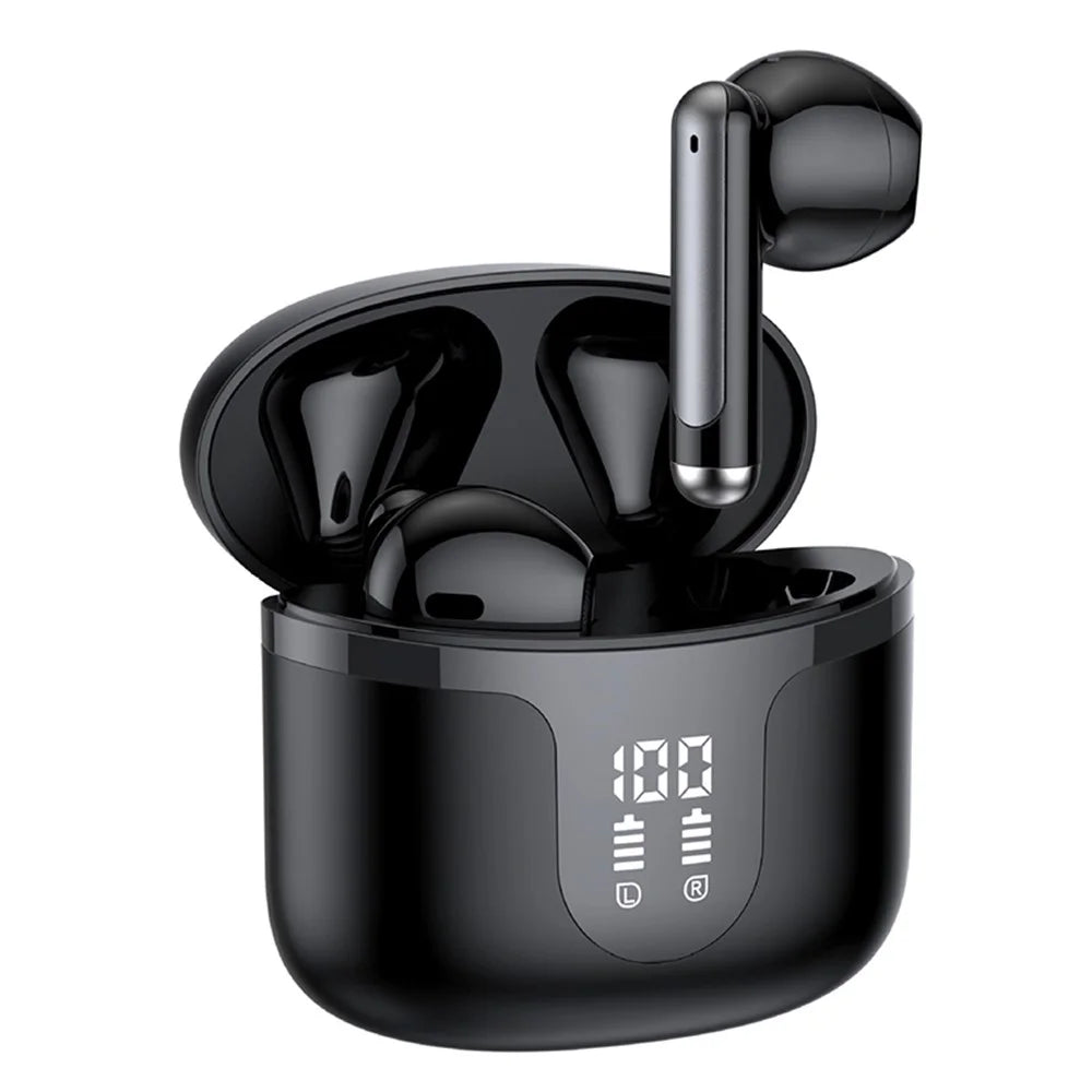S47 TWS Earphones Bluetooth-compatible 5.3 Wireless Earbuds with Digital Display Charging Case - Black - 1