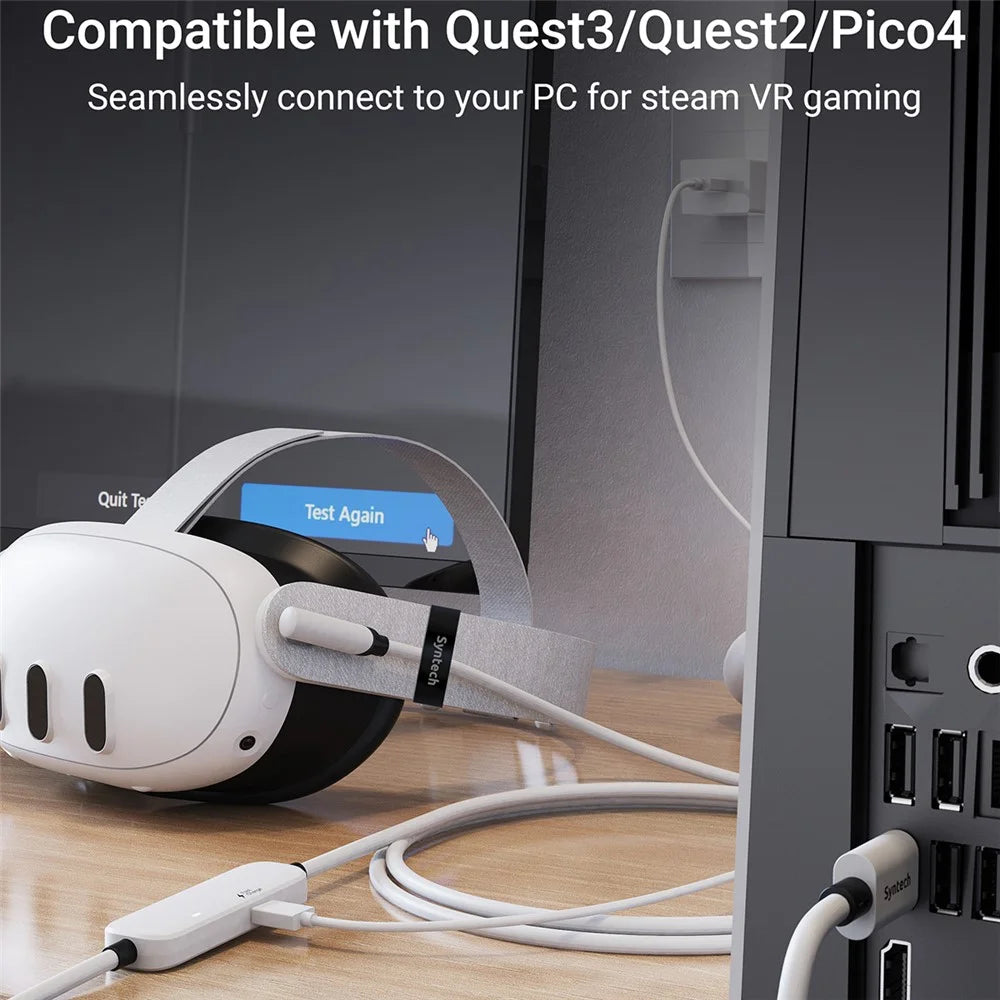 SYNTECH M32C1-5 5M VR Headset Charging Cable for Meta Quest 3S / 3 / 2 Fast Charging Cord 18W USB 3.0 - White - 6